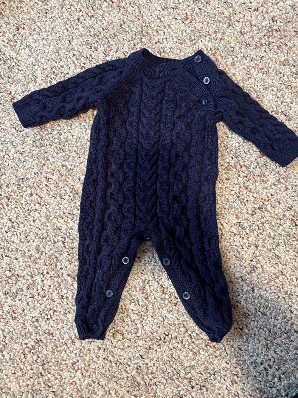 Hope & Henry Navy Cable Knit Baby One-Piece Romper